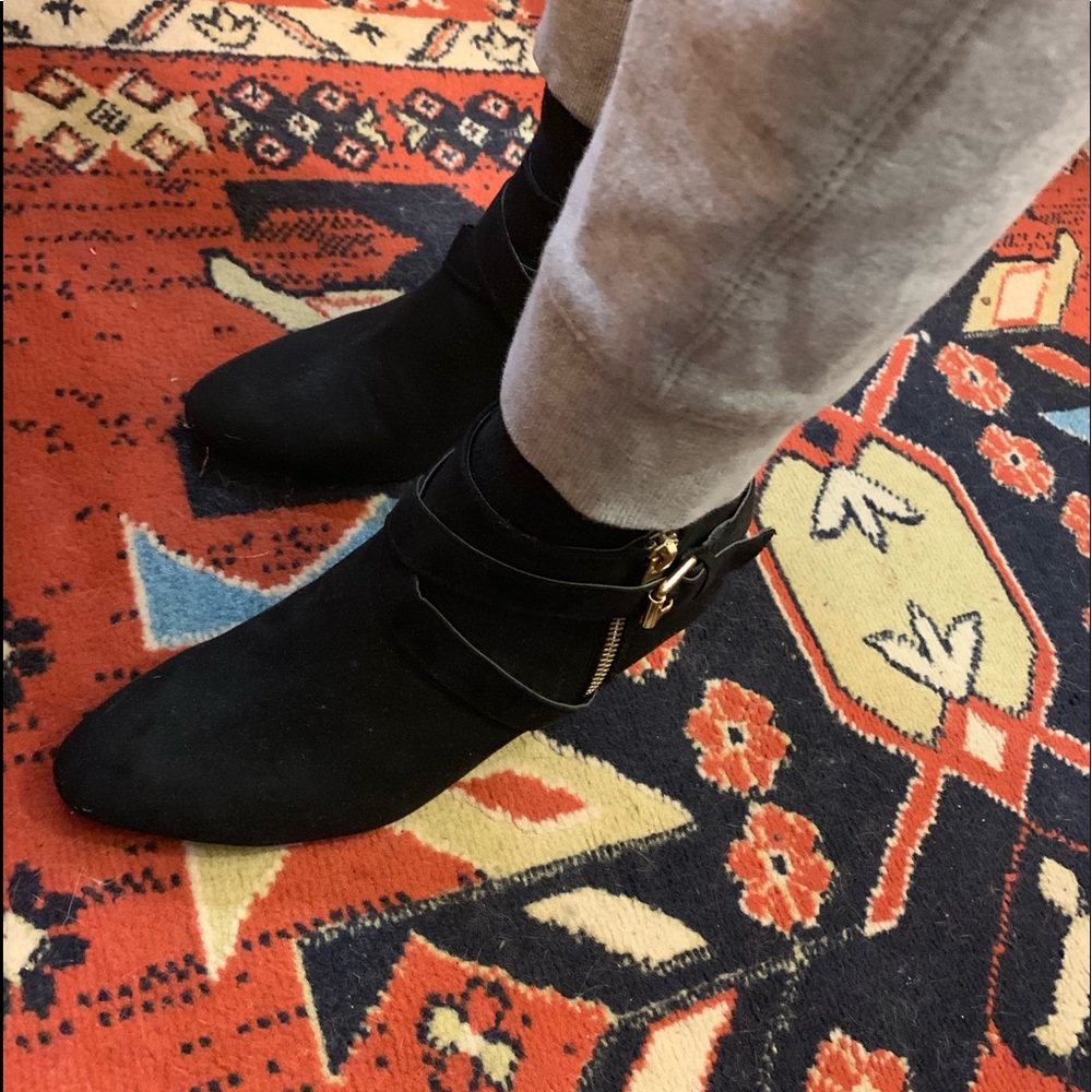 Black faux suede ankle boots